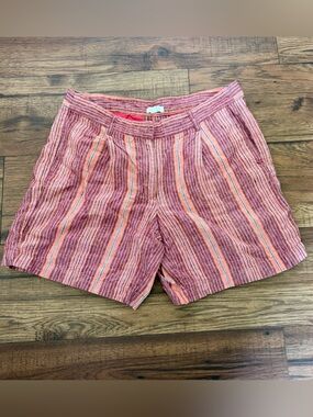 J. Jill Love Linen Striped Shorts Coral and Peach Sz 10 EUC Casual Summer Beach